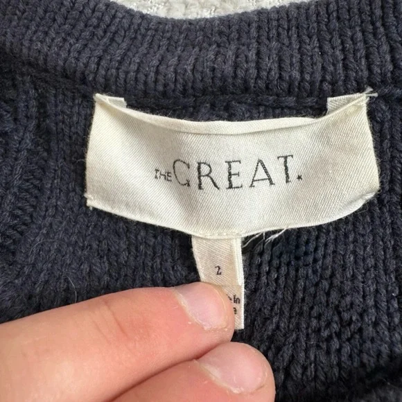 The GREAT The Frond Pom Pom Embellished Knit Cardigan Sweater Midnight Blue 2/M - Picture 8 of 12